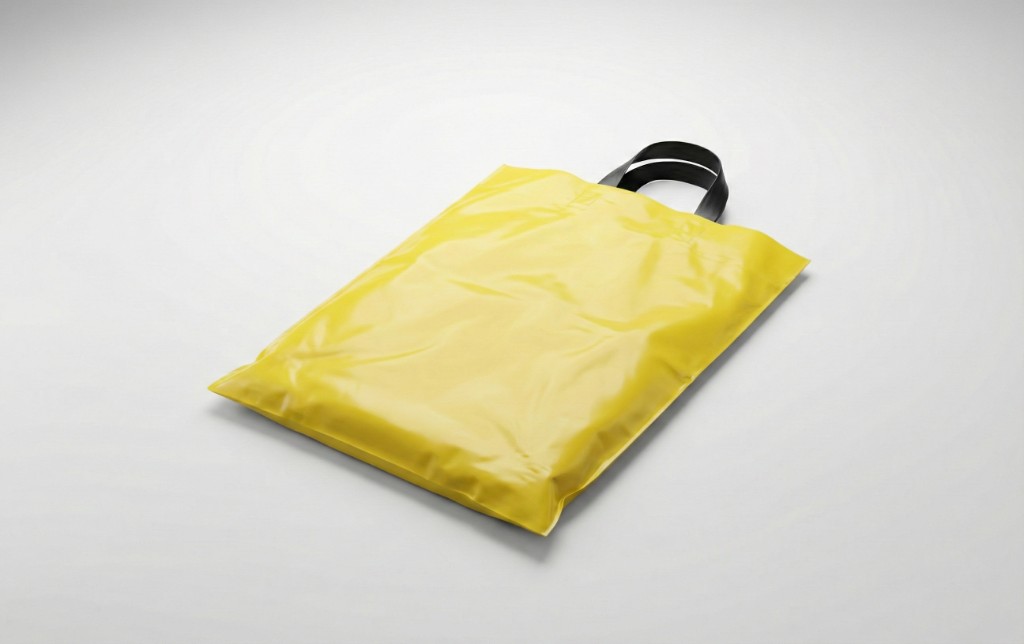 Yellow loop-handle retail plastic bag